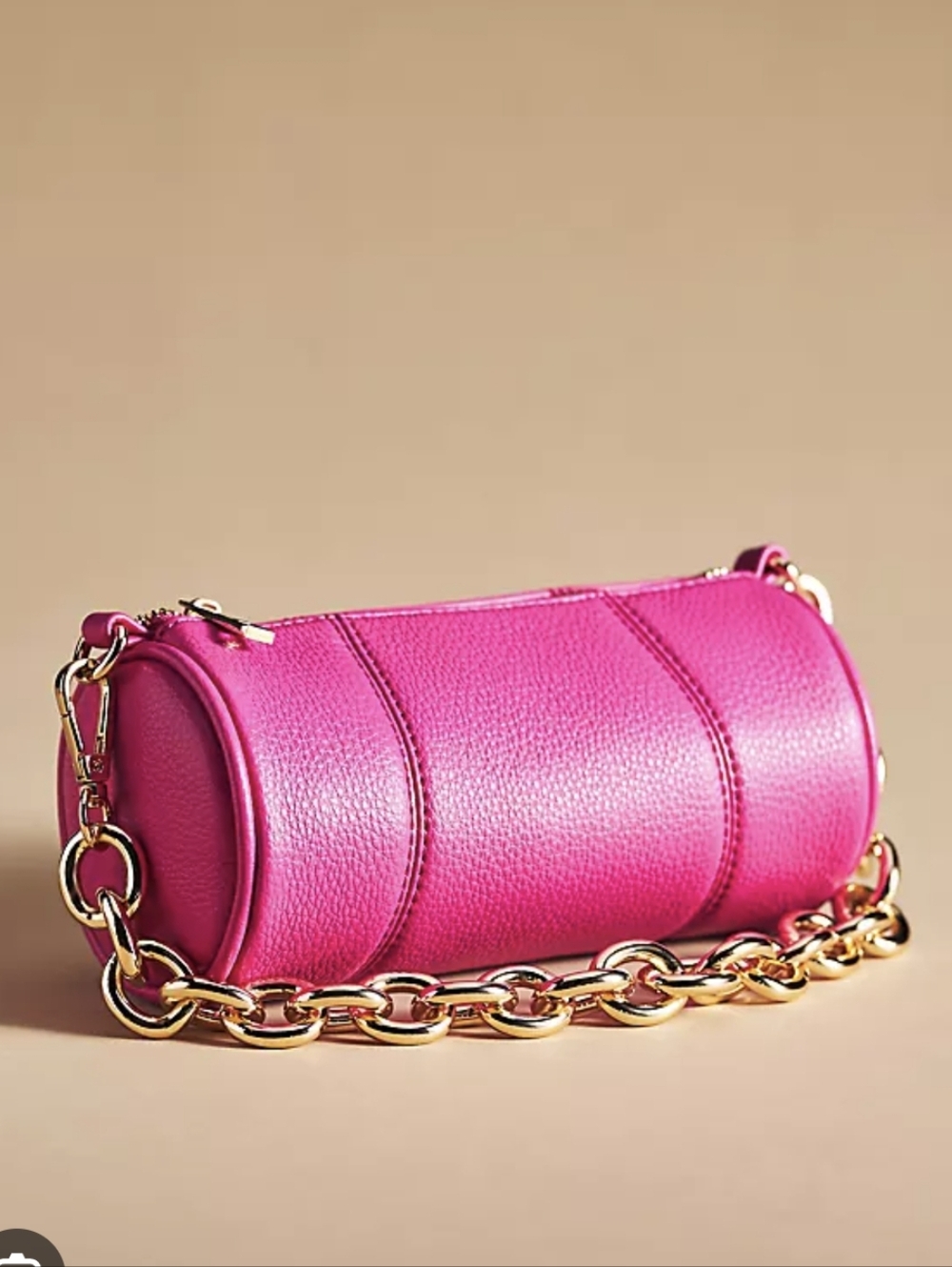 Anthropologie Pink Faux Leather Shoulder Barrel Bag With Chain Strap
